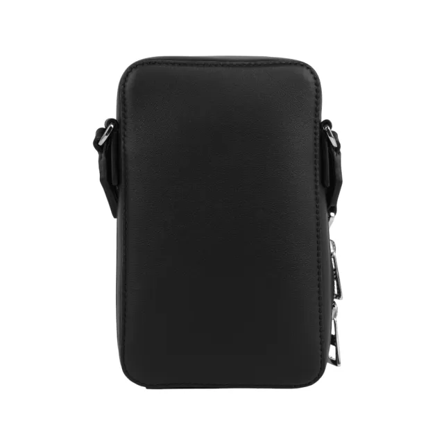 【LOEWE 羅威】Logo 壓印緞面小牛皮直式斜背包(黑色)