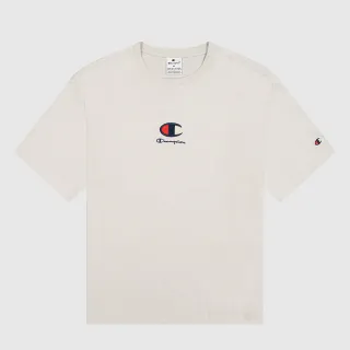 【Champion】官方直營 男款-LEGACY 經典款歐版刺繡印花短袖TEE-米色(220270-ES057)