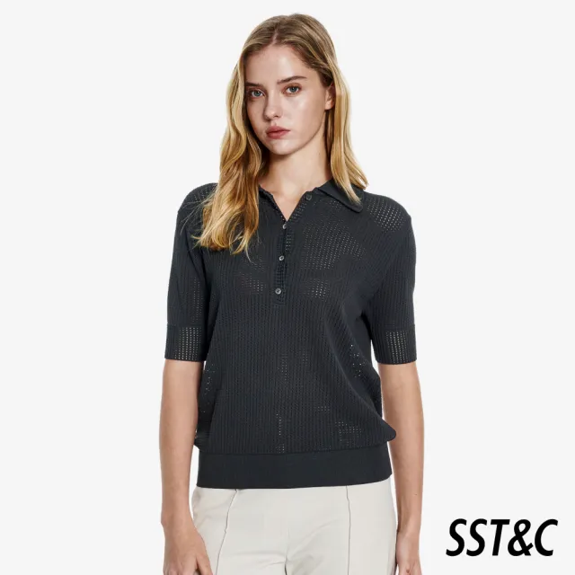 【SST&C】女裝 魅影灰鏤空POLO領短袖針織衫01192503002(換季55折)
