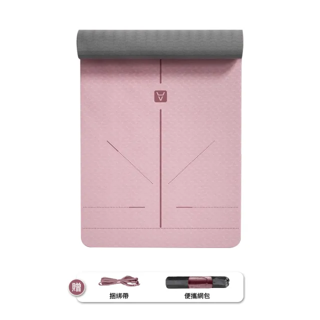 【YUNMI】環保TPE正位體位線瑜珈止滑墊 瑜珈墊 皮拉提斯墊 6mm厚 183X80CM 交換禮物(贈背帶+透氣網袋)