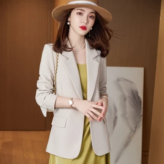 【米蘭精品】現貨秒發 西裝外套休閒西服(春秋純色一粒扣修身女外套3色74co37)