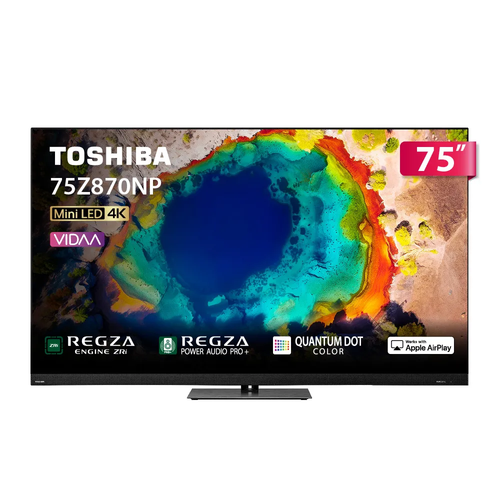 TOSHIBA 東芝】REGZA 75型4K 144Hz QD Mini LED AirPlay2 智慧 TOSHIBA 東芝】REGZA 75型4K 144Hz QD Mini LED AirPlay2 智慧
