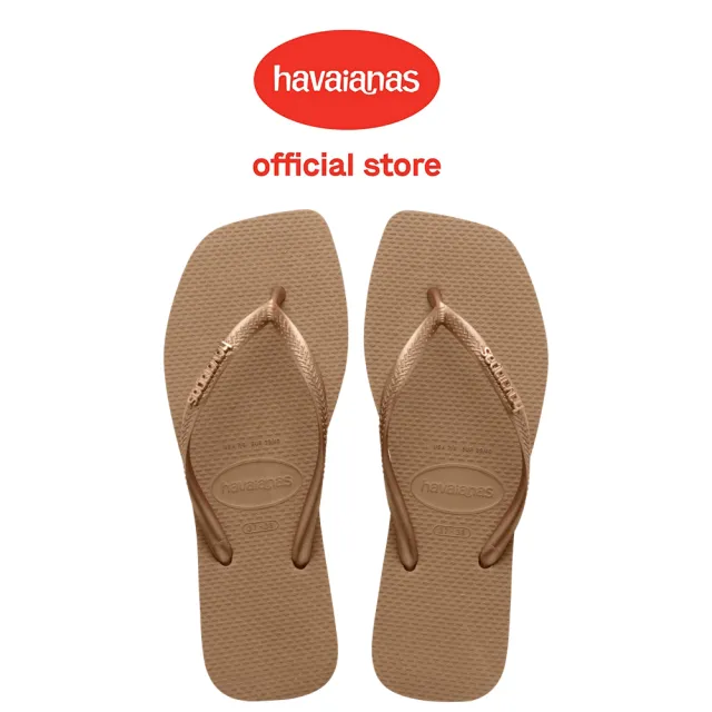 【havaianas 哈瓦仕】拖鞋 女鞋 夾腳拖 方形 果凍亮粉 Slim Square Logo 玫瑰金 4148257-5282W(哈瓦士)