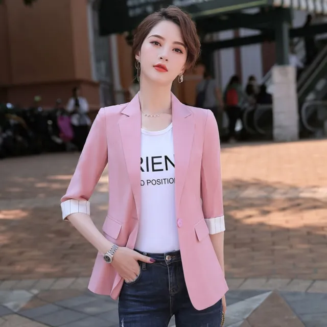【米蘭精品】現貨+預購 西裝外套休閒西服(中袖薄款垂感春季女外套5色74co41)