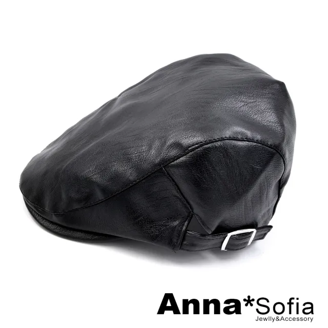 【AnnaSofia】鴨舌帽明星潮帽貝蕾帽狩獵帽報童帽小偷帽-紋理皮革 現貨(黑系)