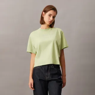 【Calvin Klein】官方旗艦館 CK 銀色刺繡T恤_綠色