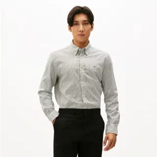【Tommy Hilfiger】官方旗艦館 彈性棉質條紋襯衫 _綠色