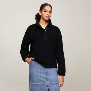 【TOMMY HILFIGER】官方旗艦館 搖粒絨衣領套穿式連帽衫 _黑色