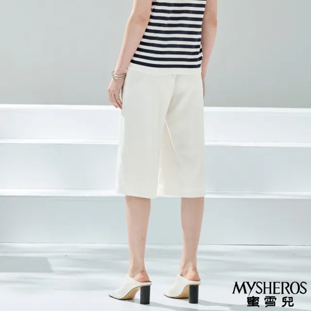 【MYSHEROS 蜜雪兒】棉麻混紡寬鬆休閒七分 前釦拉鍊後鬆緊(二色任選)