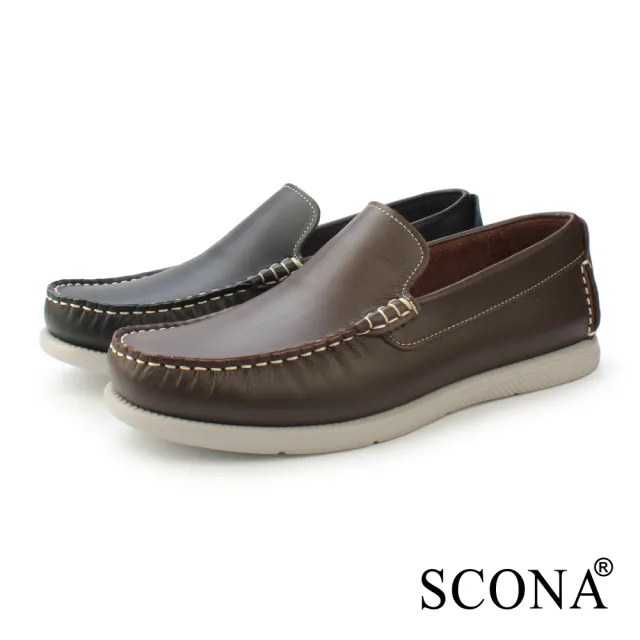 【SCONA 蘇格南】全真皮 輕量休閒樂福鞋(黑色 1299-1)