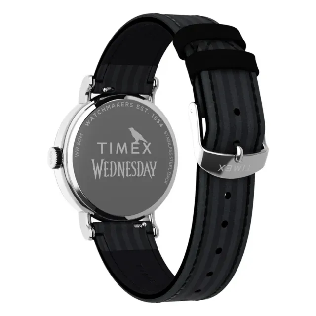 【TIMEX】天美時 x Wednesday 37毫米 熱門影集《星期三》聯名 暗黑風格腕錶 白x黑 TXTW2Y19400