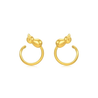 【點睛品】PetChat 立體貓咪 黃金耳環(一對)