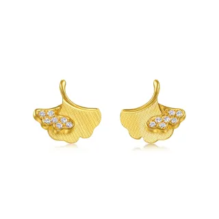 【點睛品】閃耀銀杏葉 黃金鑽石耳環(一對)