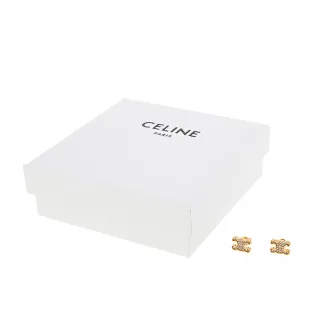 【CELINE】新款Triomphe萊茵石水晶金色飾面黃銅穿式耳環(金色)