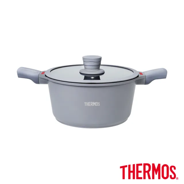 【THERMOS 膳魔師】星曜陶瓷不沾鍋雙耳附蓋壓鑄湯鍋24cm(TFC-W24-MTGY)