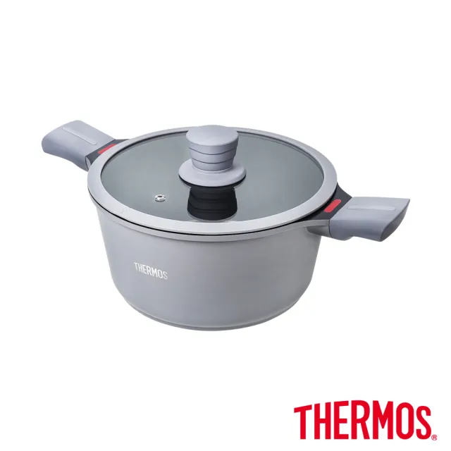 【THERMOS 膳魔師】星曜陶瓷不沾鍋雙耳附蓋壓鑄湯鍋24cm(TFC-W24-MTGY)