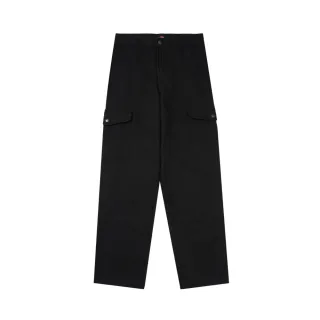 【Dickies】男款黑色純棉帆布兩側翻蓋式口袋雙膝設計休閒長褲｜DK0A864QBLK