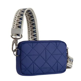 【Travelon】Boho防盜斜背胸包 格紋藍 / 側背包 斜肩包 隨身小包 腰包 防搶包 防盜包 年末送禮