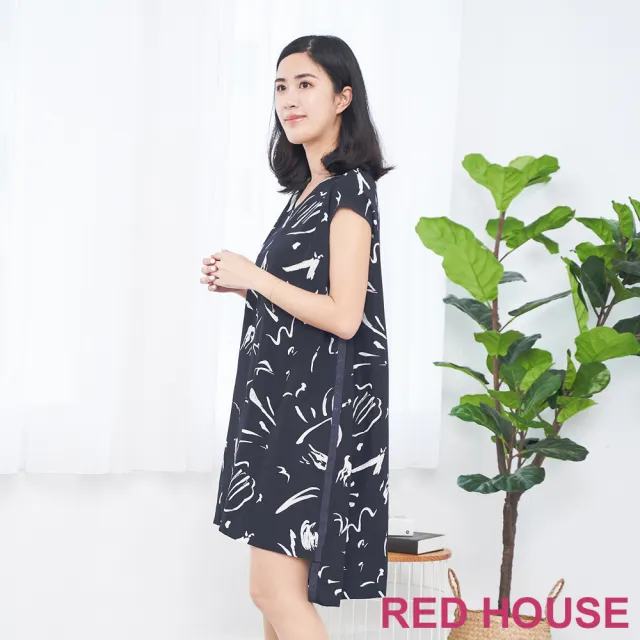 【RED HOUSE 蕾赫斯】花布洋裝(深藍色)