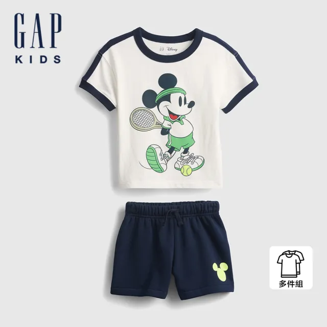 【GAP】男幼童裝 Gap x Disney迪士尼聯名 Logo印花圓領短袖短褲家居套裝-海軍藍(771457)