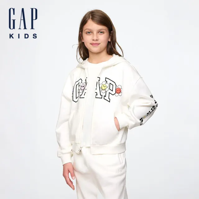 【GAP】女童裝 Gap x Smiley World聯名 Logo印花連帽外套-白色(745931)