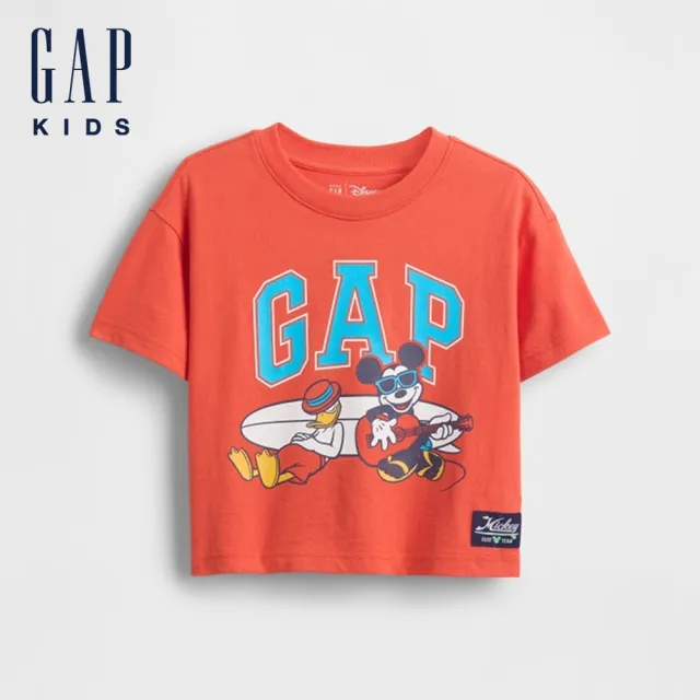 【GAP】男幼童裝 Gap x Disney迪士尼聯名 Logo純棉印花圓領短袖T恤-橘紅色(779243)