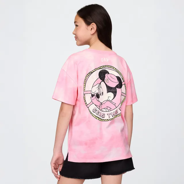 【GAP】女童裝 Gap x Disney迪士尼聯名 Logo純棉印花圓領短袖T恤-粉色(780429)