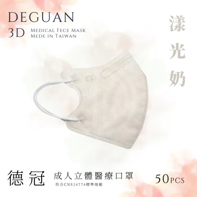 【德冠DEGUAN】成人3D立體醫療口罩50入/盒(透氣材質｜鼻樑壓條｜彈力耳帶｜MIT製造)
