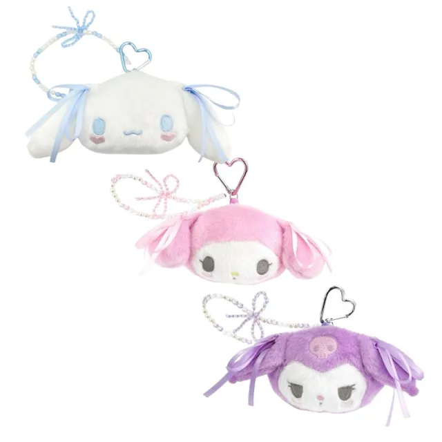 【小禮堂】雙11 Sanrio 三麗鷗 x 粧美堂 絨毛扣環小物收納包 緞帶款 美樂蒂 酷洛米 大耳狗(平輸 