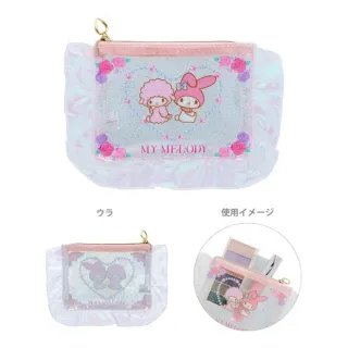 【小禮堂】雙11 Sanrio 三麗鷗 荷葉邊造型透明收納包 芭蕾款 Kitty 美樂蒂 花小兔 洽咪(平輸品)