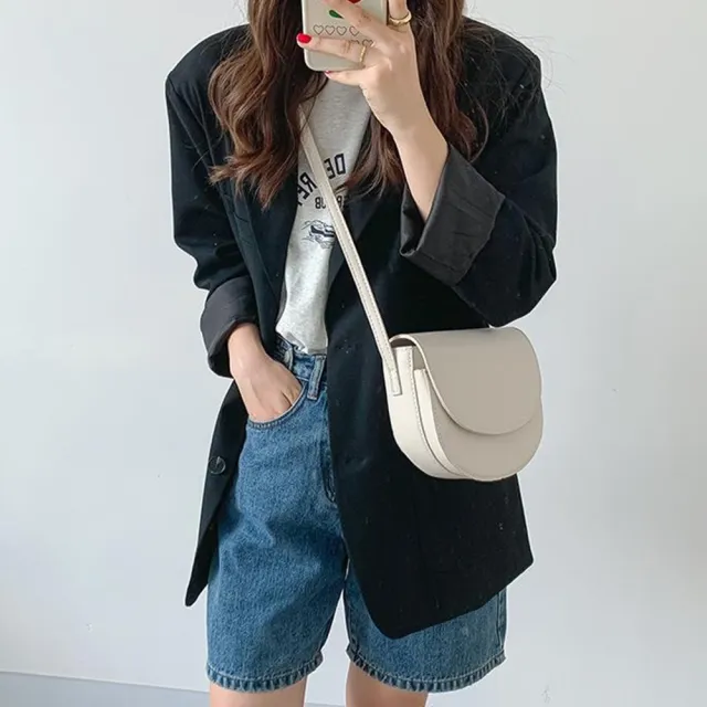 【LEESA】雙11 真皮包包\馬鞍包\包包\側背包\小包包\牛皮包包\女士包包\高級感\簡約風格\通勤小