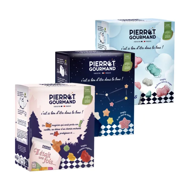 【PALIER】Pierrot Gourmand 法國美食家綜合水果軟糖 – 12入盒裝(夜空繁星.彩雲朵朵.童話森林)