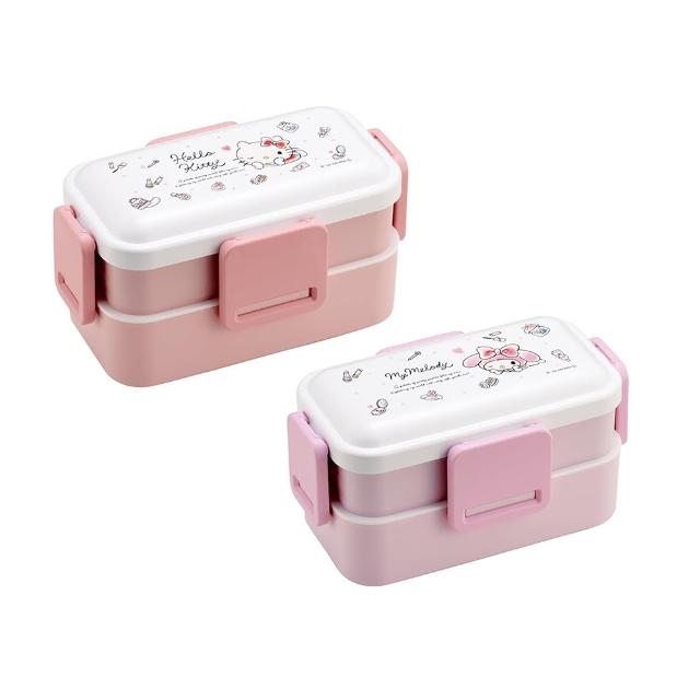 【百科良品】日本製 三麗鷗 凱蒂貓 美樂蒂 可愛彩妝精品 雙層便當盒 抗菌加工Ag+ 600ML-任選(日本境內版)