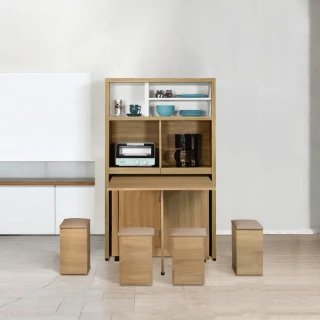 【IHouse】新團圓 台灣製移動式收納1桌6椅+電器櫃/餐櫃/餐桌櫃/餐廳組合(免組裝)