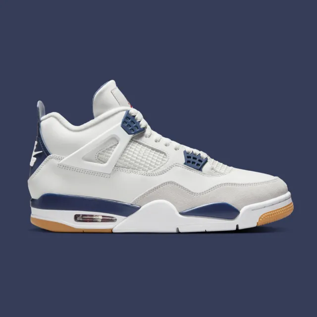 【NIKE 耐吉】休閒鞋 Nike SB x Air Jordan 4 Navy 聯名款 白藍 男鞋 DR5415-100