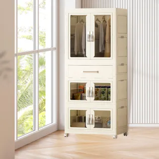 【FL 生活+】百變模組折疊收納櫃-64面寬-衣櫃*1+抽屜櫃*1+雙開收納箱*2(衣櫥 衣櫃 收納箱 抽屜櫃 附衣架)