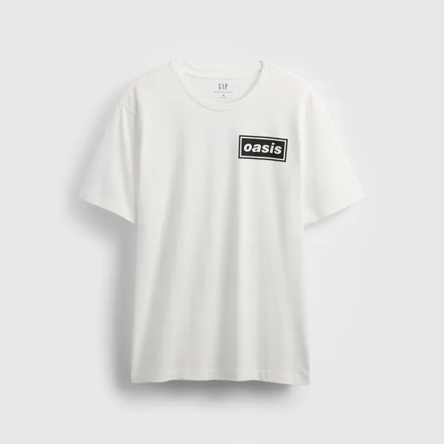 【GAP】男裝 Gap x Oasis聯名 純棉印花圓領短袖T恤-白色(765041)