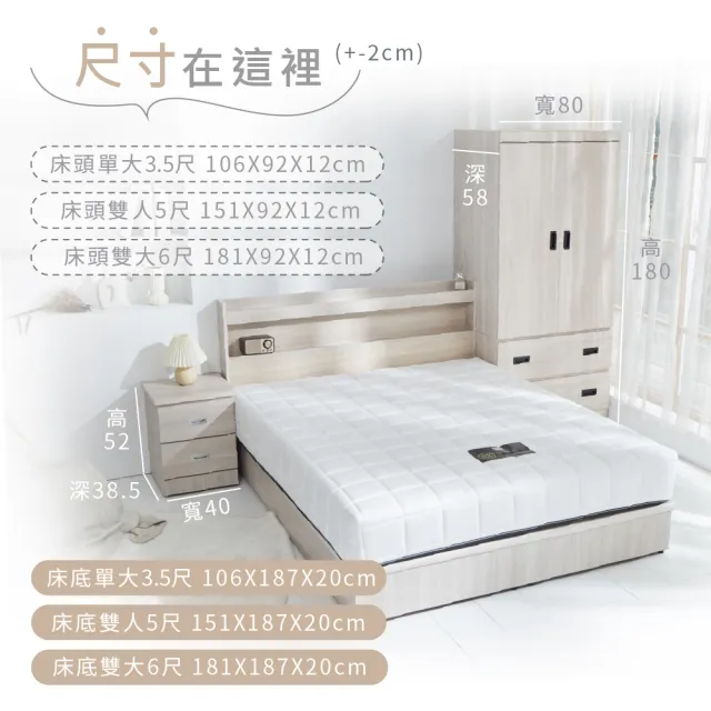 【藤原傢俬】白色戀人5件式房間組3.5尺單人加大(床頭+6分木芯板床底+3x6衣櫥+2抽櫃+床墊)