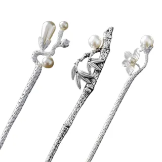 【ANGEL】珍珠蘭花古銀新娘盤髮古典髮氈釵子(2色可選)