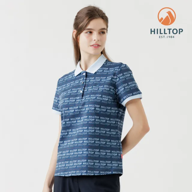 【Hilltop 山頂鳥】Polygiene抗UV吸濕快乾施華洛世奇縫釦印花滿版POLO衫 女款 藍｜PS14XFL6ECEZ