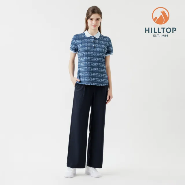【Hilltop 山頂鳥】Polygiene抗UV吸濕快乾施華洛世奇縫釦印花滿版POLO衫 女款 藍｜PS14XFL6ECEZ