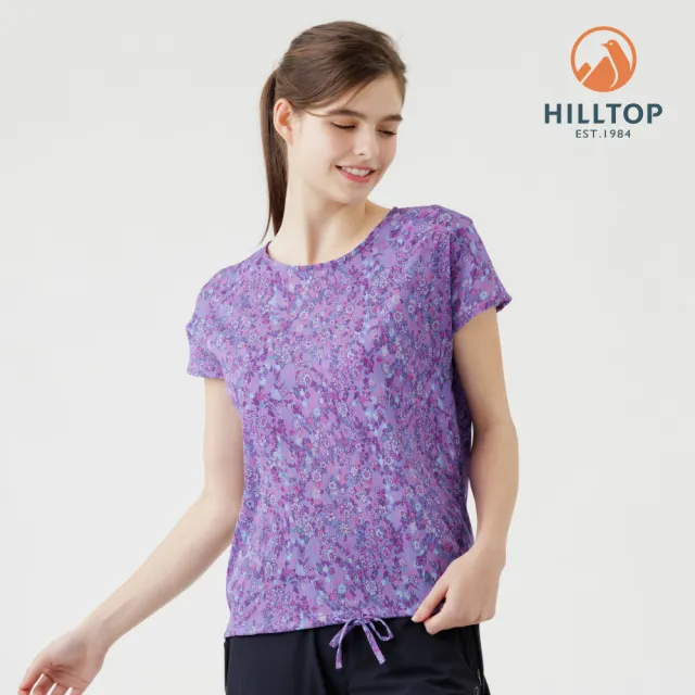 【Hilltop 山頂鳥】吸濕快乾舒適彈性短袖上衣 女款 紫底印花｜PS06XF67ECJZ