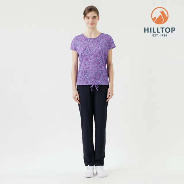 【Hilltop 山頂鳥】吸濕快乾舒適彈性短袖上衣 女款 紫底印花｜PS06XF67ECJZ