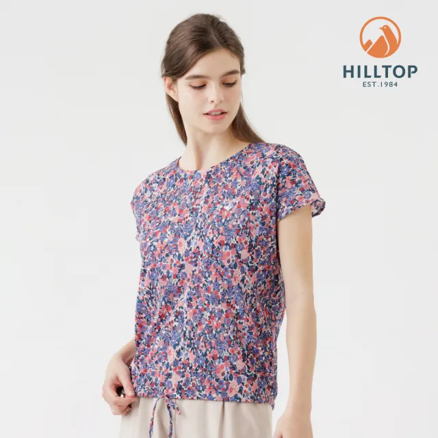 【Hilltop 山頂鳥】吸濕快乾舒適彈性短袖上衣 女款 白底印花｜PS06XF67ECBZ