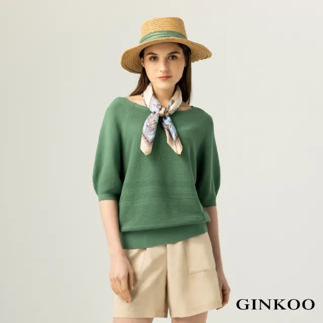 【GINKOO 俊克】條紋組織圓領針織上衣