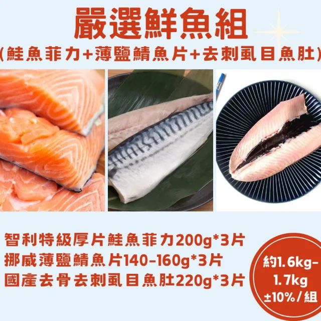 【RealShop】鮭魚菲力200g*3片＋虱目魚肚220g*3片＋挪威鯖魚140g-160g*3片(家常魚9件組 真食材本舖)