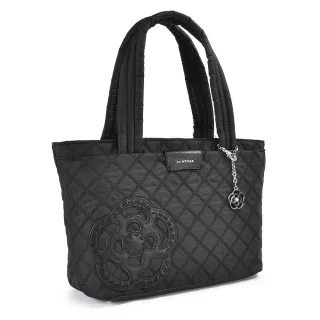 【CLATHAS】山茶花金屬吊飾菱格紋尼龍托特包(小/黑色)