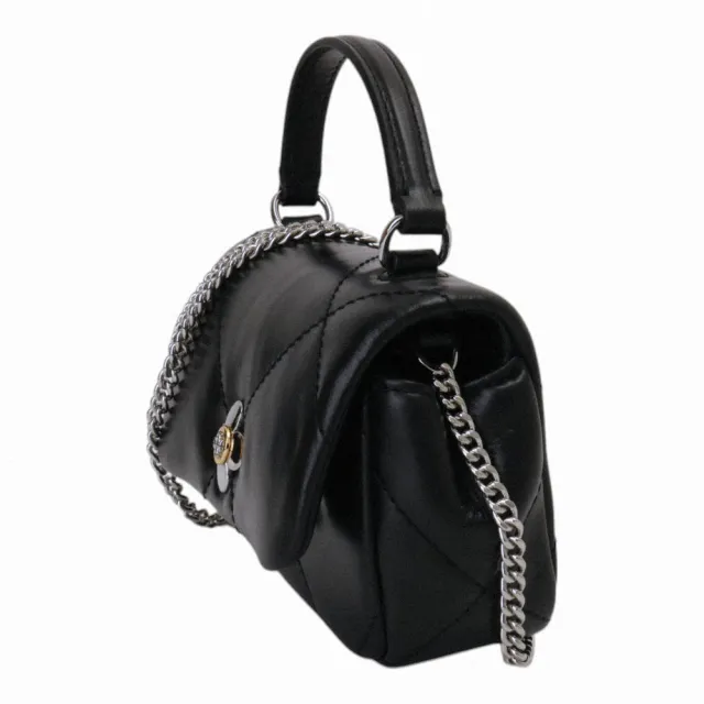 【TORY BURCH】Kira 三葉草TB絎縫皮革鍊帶小廢包(黑)