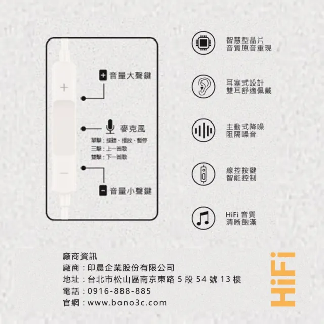 【bono】Hi-Res抗噪高音質 Type C 插頭耳機(入耳式/線控/有線耳機)