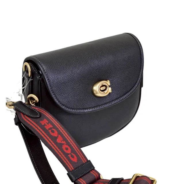 【COACH】Willow Saddle 旋釦C 荔枝紋皮革可替換雙背帶斜/黑(贈原廠防塵袋紙袋/送禮)
